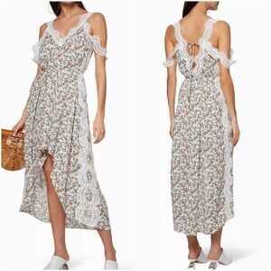 Revolve ELLIATT White Floral Print Elixir Lace Trim Oversized Dress Size Small